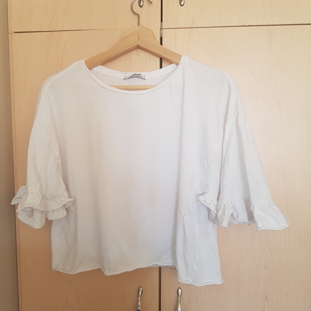 Zara ruffle short sleeve crop